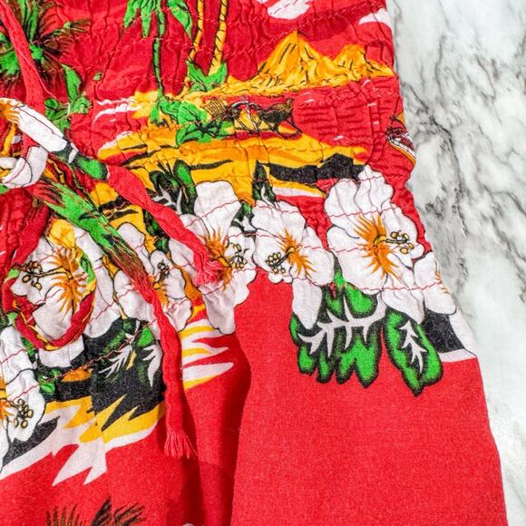 Strapless Halter Tropical Print Dress Floral Tie Waist Medium Beach Resort Wear - Picture 8 of 9